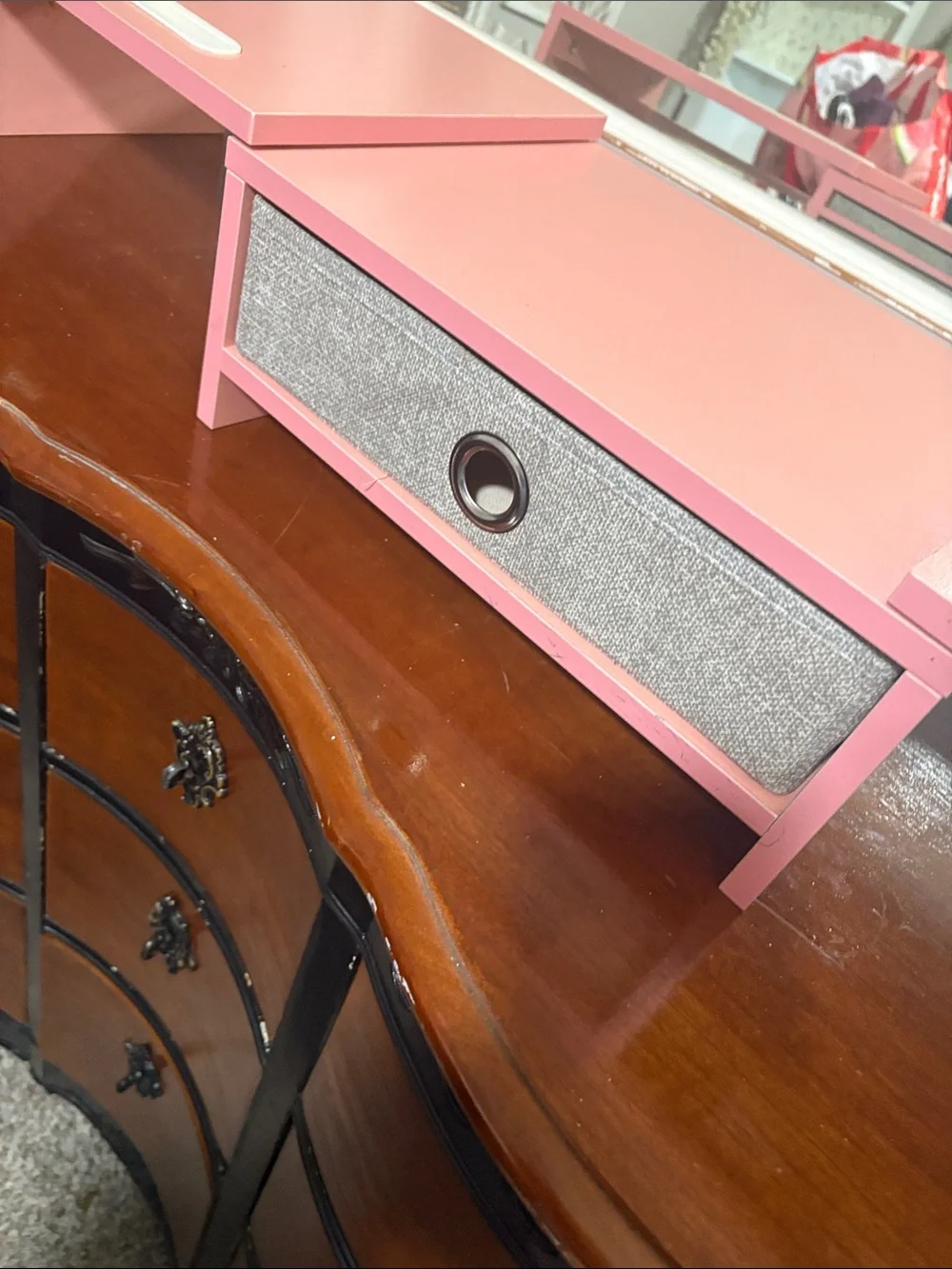 Pink Storage Drawer Organizer with Gray Fabric Bin